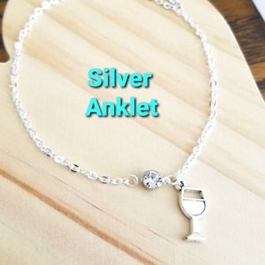 Sterling Silver Anklet, Wine Glass Charm Ankle Bracelet, Crystal Anklet, Gift